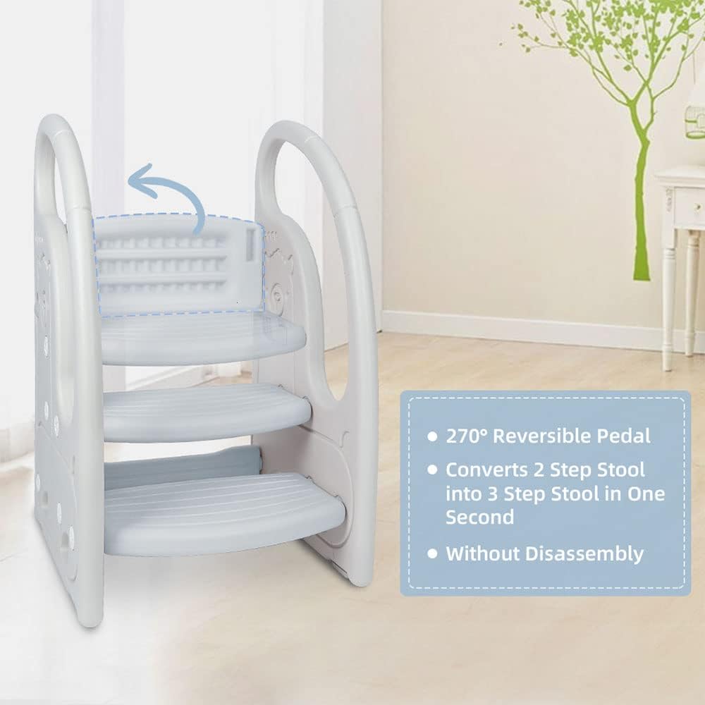 Onasti - Taburete de 3 pasos para niños pequeños, torre de pie para niños pequeños, taburete de aprendizaje de plástico, para cocina, encimera, baño, inodoro, entrenamiento para ir al baño. - Image 2