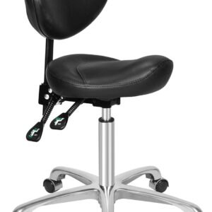 Kaleurrier - Taburete giratorio ergonómico con ruedas, altura ajustable y ajustable para clínica, peluquería, laboratorio, oficina, sillas de dibujo (negro, con espalda).