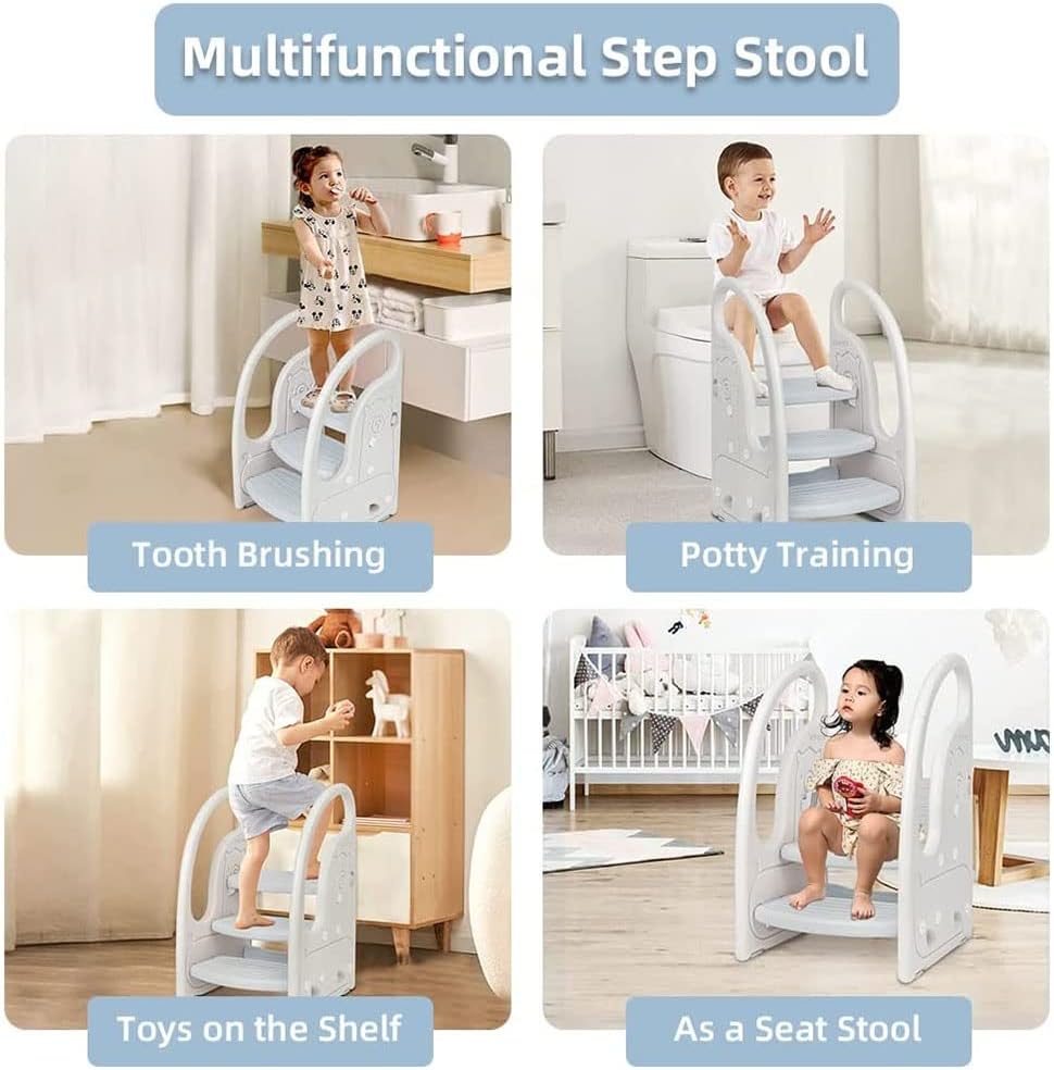Onasti - Taburete de 3 pasos para niños pequeños, torre de pie para niños pequeños, taburete de aprendizaje de plástico, para cocina, encimera, baño, inodoro, entrenamiento para ir al baño. - Image 3