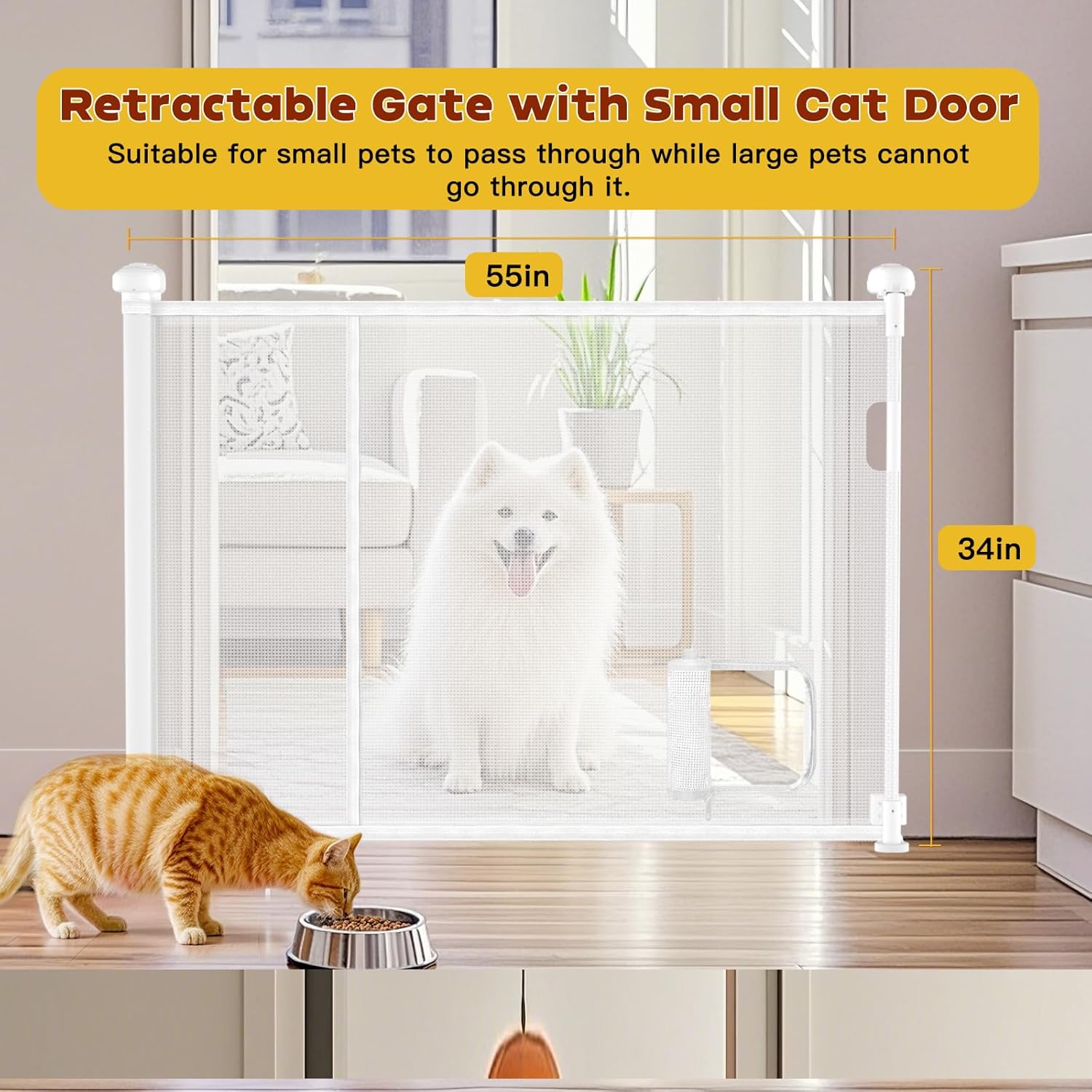 Puertas retráctiles sin perforación, puerta de bebé extra ancha con tira reforzada, puerta de malla para bebé y perro se extiende a 71 pulgadas de ancho y 34 pulgadas de alto. - Image 2