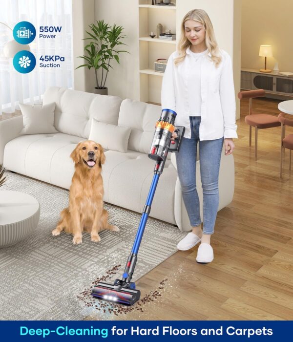 NADALY Aspiradora inalámbrica, 550 W/45 Kpa con visualización táctil, aspiradora de tiempo de ejecución MAX 65 minutos para el hogar, modo antienredos y automático, aspiradora inalámbrica. - Image 2
