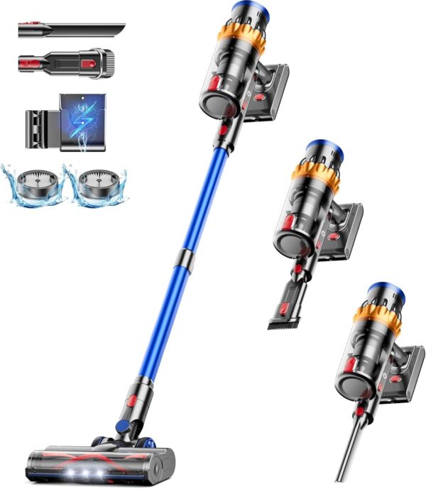 NADALY Aspiradora inalámbrica, 550 W/45 Kpa con visualización táctil, aspiradora de tiempo de ejecución MAX 65 minutos para el hogar, modo antienredos y automático, aspiradora inalámbrica.