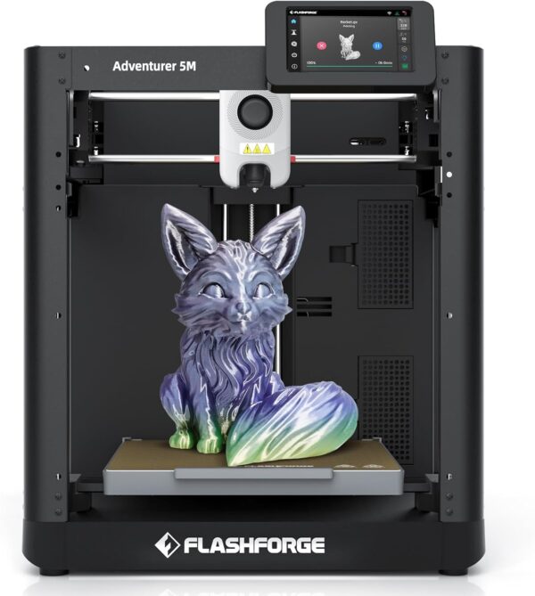 FLASHFORGE Adventurer Impresora 3D 5M, impresoras 3D FDM de alta velocidad máxima de 600 mm/s con nivelación automática, extrusora directa de 280 °C con boquilla desmontable 3S, estructura metálica.