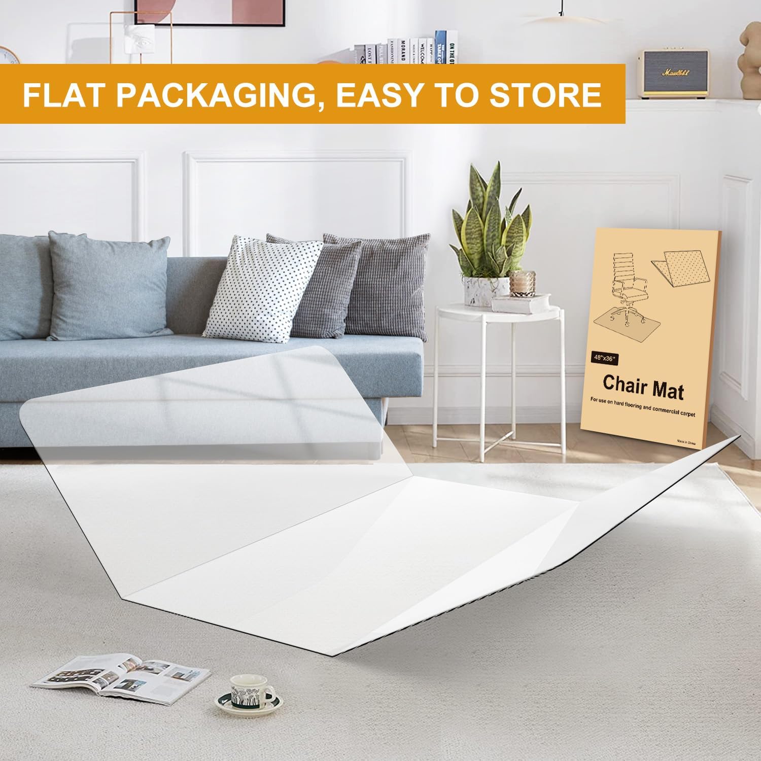 Tapete resistente para silla de oficina para alfombras y suelos de madera dura, transparente, 0.12 pulgadas de grosor, tapete de computadora de 36 x 48 pulgadas, material de policarbonato templado. - Image 2