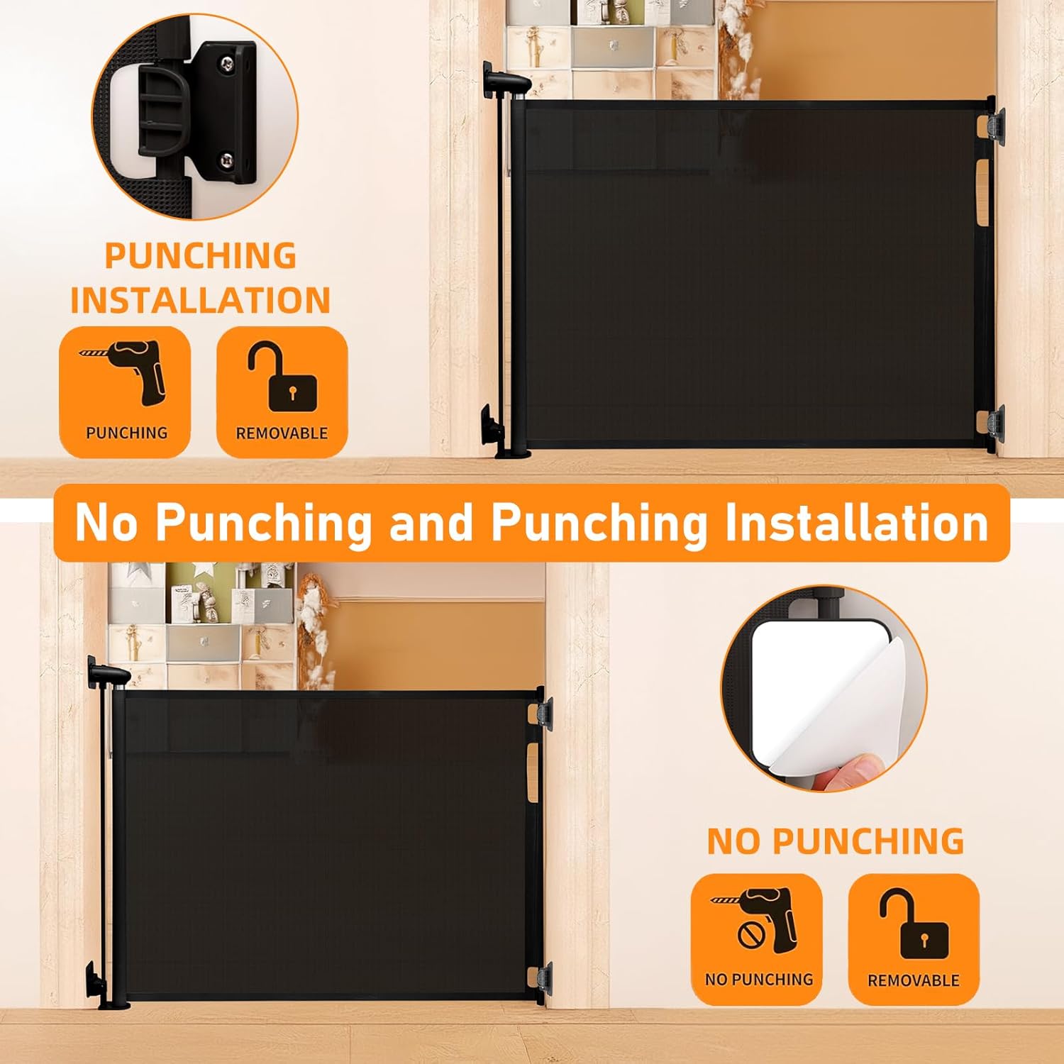 Puertas de bebé retráctiles sin perforación para puertas sin perforación, puertas retráctiles para perros, puerta de bebé retráctil para mascotas, puerta de 55 pulgadas de ancho. - Image 2