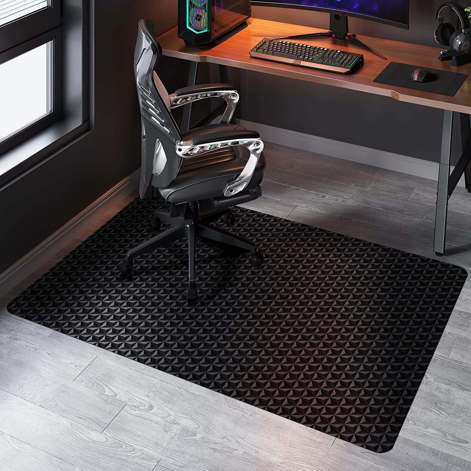 Tapete para silla para piso duro, 60 x 36 pulgadas, tapete para silla de juegos para superficie dura, tapete para silla rodante para oficina en casa (negro). - Image 2
