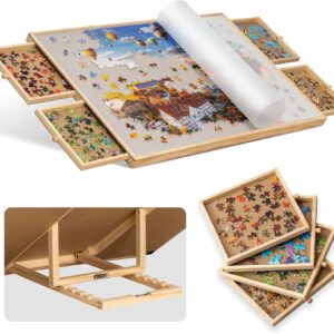 Becko US - Tabla de rompecabezas inclinable de 1000 piezas con 4 cajones coloridos y cubierta, mesa de rompecabezas ajustable con caballete/soporte incorporado, mesas portátiles con almacenamiento.