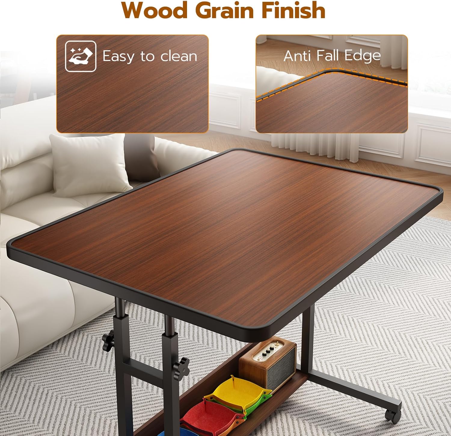 upvercy - Mesa de rompecabezas ajustable moderna con estante de almacenamiento y ruedas, 1500 piezas con patas y 6 bandejas y cubierta, mesa de rompecabezas de 34 x 26.5 pulgadas, acabado de grano . - Image 3