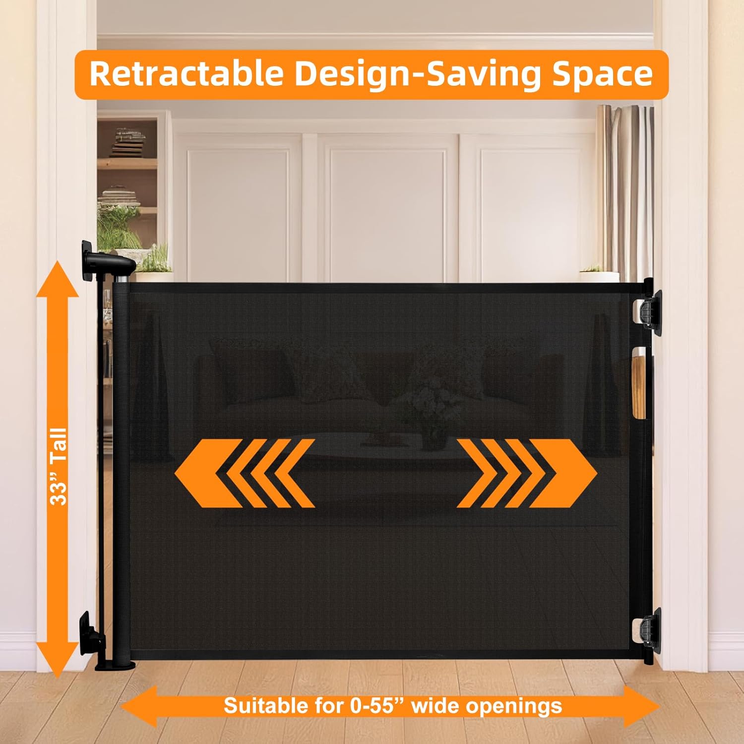 Puertas de bebé retráctiles sin perforación para puertas sin perforación, puertas retráctiles para perros, puerta de bebé retráctil para mascotas, puerta de 55 pulgadas de ancho. - Image 3