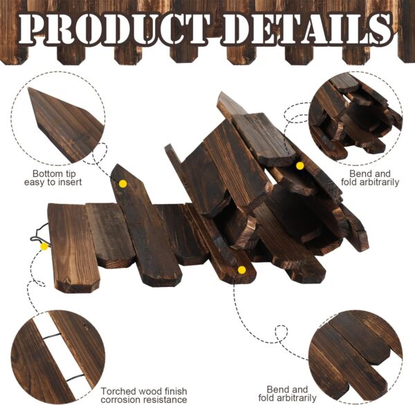 Bucherry 12 piezas de madera escalonada para jardín, valla corta con acabado de madera quemada, borde decorativo con guantes para jardín de primavera, césped, patio, 20 unidades. - Image 3