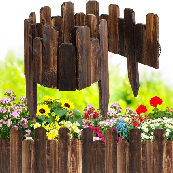 Bucherry 12 piezas de madera escalonada para jardín, valla corta con acabado de madera quemada, borde decorativo con guantes para jardín de primavera, césped, patio, 20 unidades.