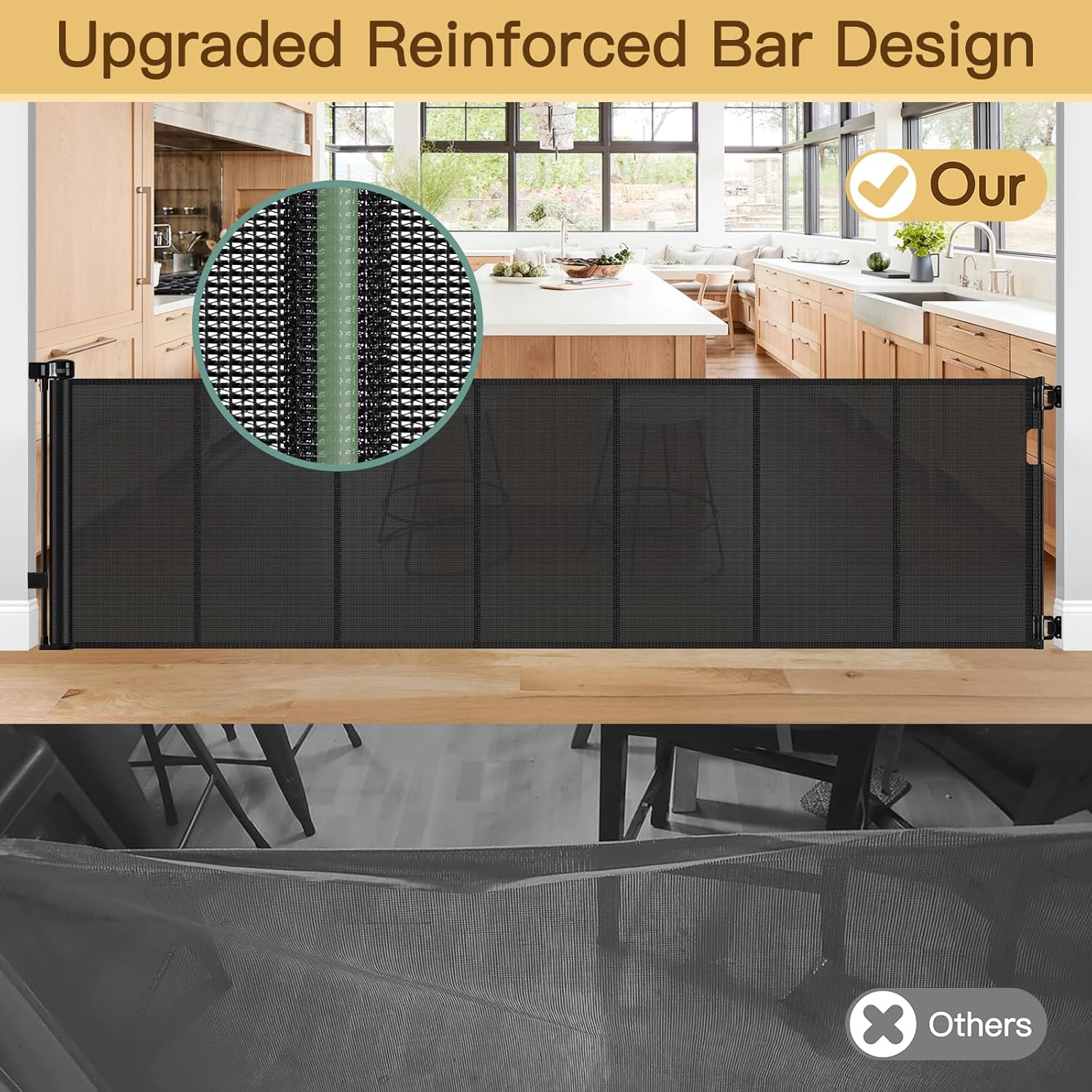 Puerta de bebé reforzada extra ancha de 159 pulgadas para grandes aberturas, evita que los bebés y perros se arrastren a través de las puertas retráctiles, puerta retráctil extra ancha para perro. - Image 3