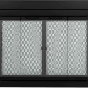 Chimenea Pleasant Hearth AT-1000 Ascot con puerta de vidrio, color negro, tamaño pequeño.