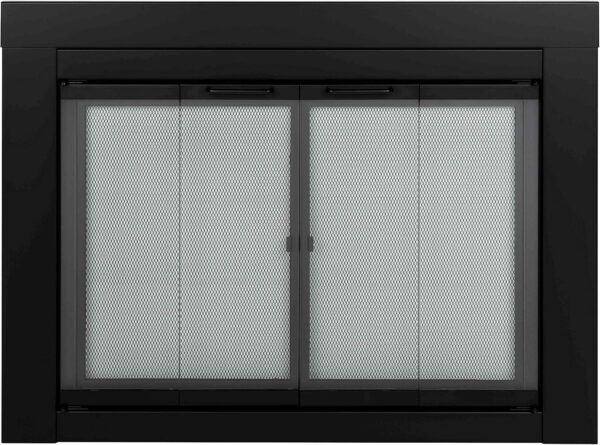 Chimenea Pleasant Hearth AT-1000 Ascot con puerta de vidrio, color negro, tamaño pequeño.