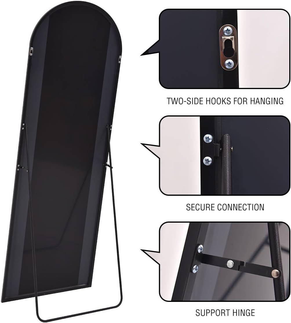 DYNWELL Espejo arqueado de longitud completa, espejo de piso con soporte, espejo grande de 18 x 58 pulgadas, espejo de pared de longitud completa, espejo negro de longitud del piso, espejo de piso. - Image 4