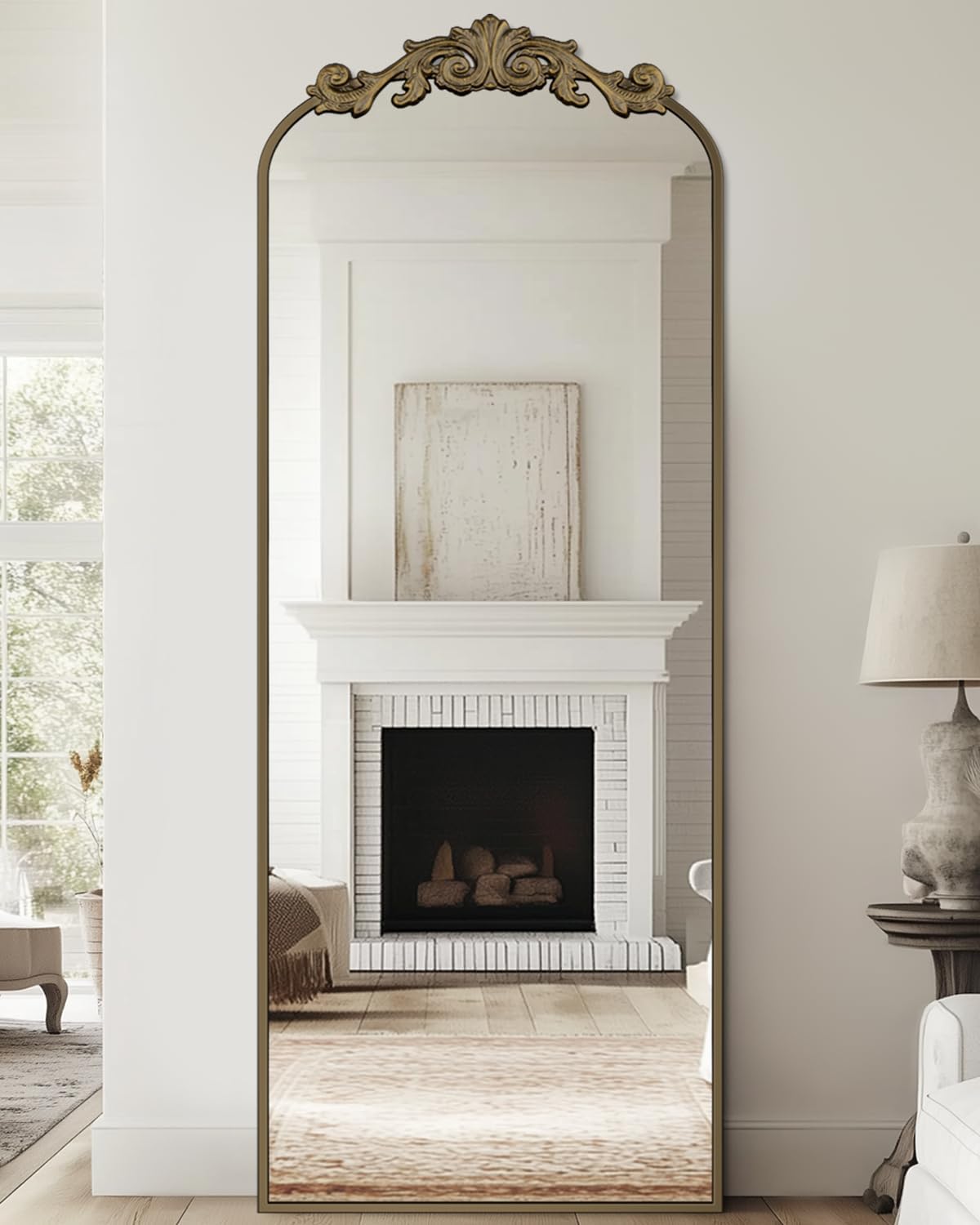 Antok. Espejo arqueado de longitud completa, espejo de piso de 58 x 18 pulgadas con tallado, espejos de cuerpo completo para decoración del hogar, espejo de pared grande para recámara, sala de estar. - Image 3