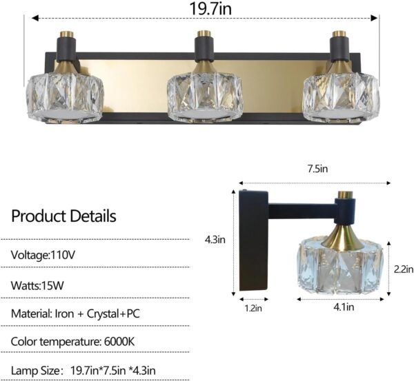 Generic. Lámpara de tocador de baño moderna de cristal de 3 luces LED for espejo, accesorios de iluminación de pared for baño. - Image 4