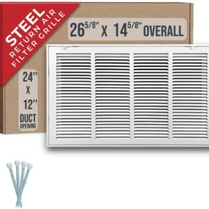 Handua - Rejilla de filtro de aire de retorno de acero para filtros de 24 x 12 pulgadas (puerta extraíble) para filtros de 1 pulgada | Rejilla de ventilación | Blanco | Rejilla de entrada de aire frío.