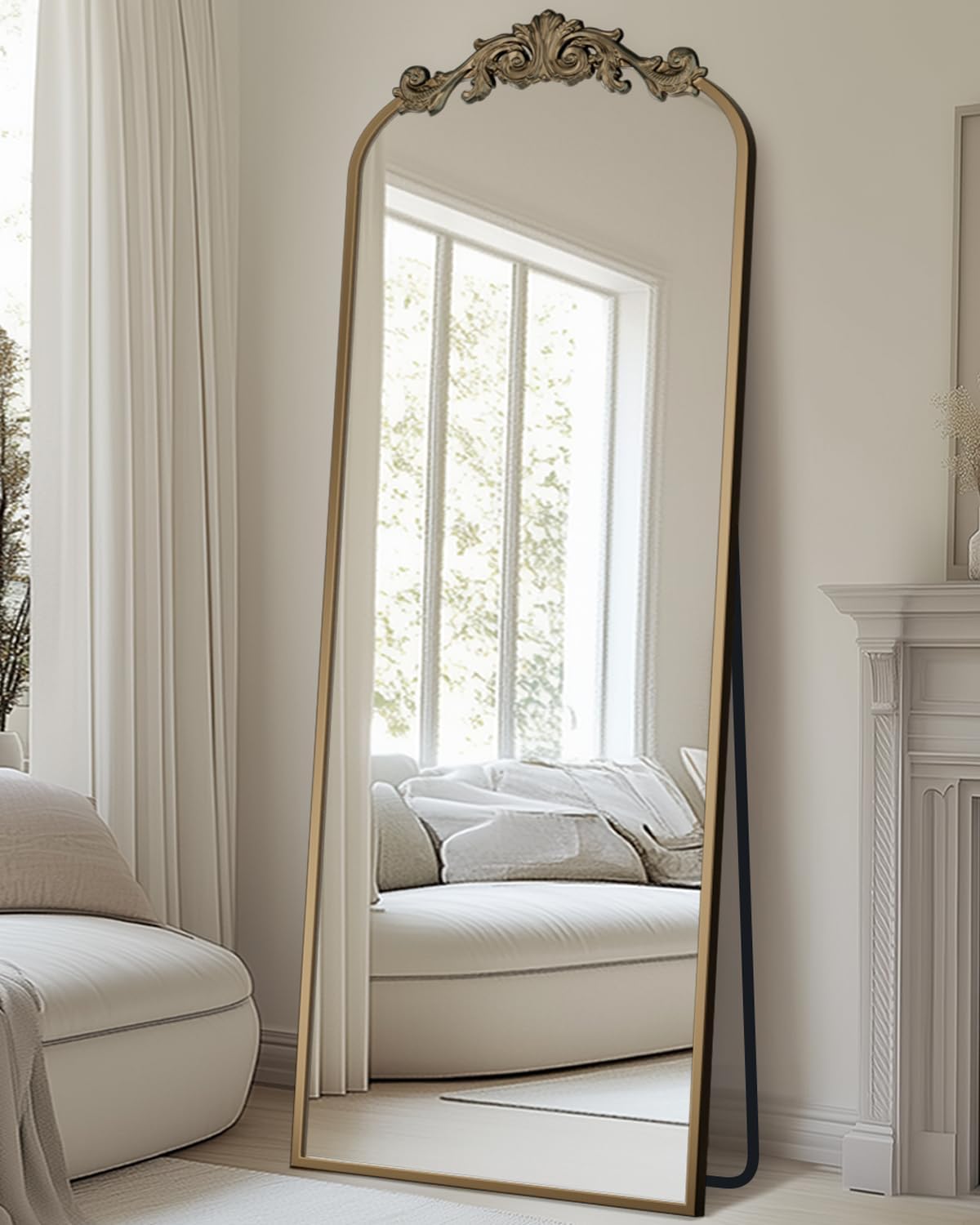Antok. Espejo arqueado de longitud completa, espejo de piso de 58 x 18 pulgadas con tallado, espejos de cuerpo completo para decoración del hogar, espejo de pared grande para recámara, sala de estar. - Image 2