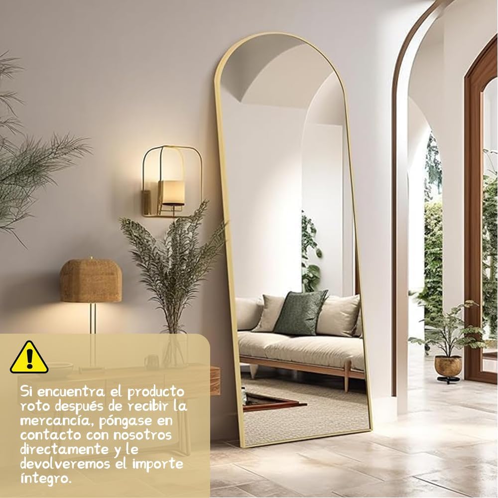 NUSKON Espejo Cuerpo Completo, Espejo Arqueado, 63" X 19.6" Espejo de Pie, Espejo de Suelo con Soporte, Se Puede Colgar o Apoyar en La Pared, Adecuado para Dormitorio, Sala de Estar. - Image 2
