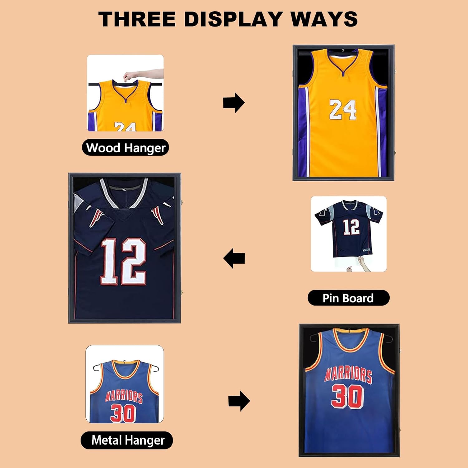 Grintus - Vitrina de jersey con marco de jersey, caja de sombra de jersey con protección UV, acrílico y colgador para béisbol, baloncesto, fútbol, fútbol, hockey, playera deportiva y uniforme, acabado. - Image 2
