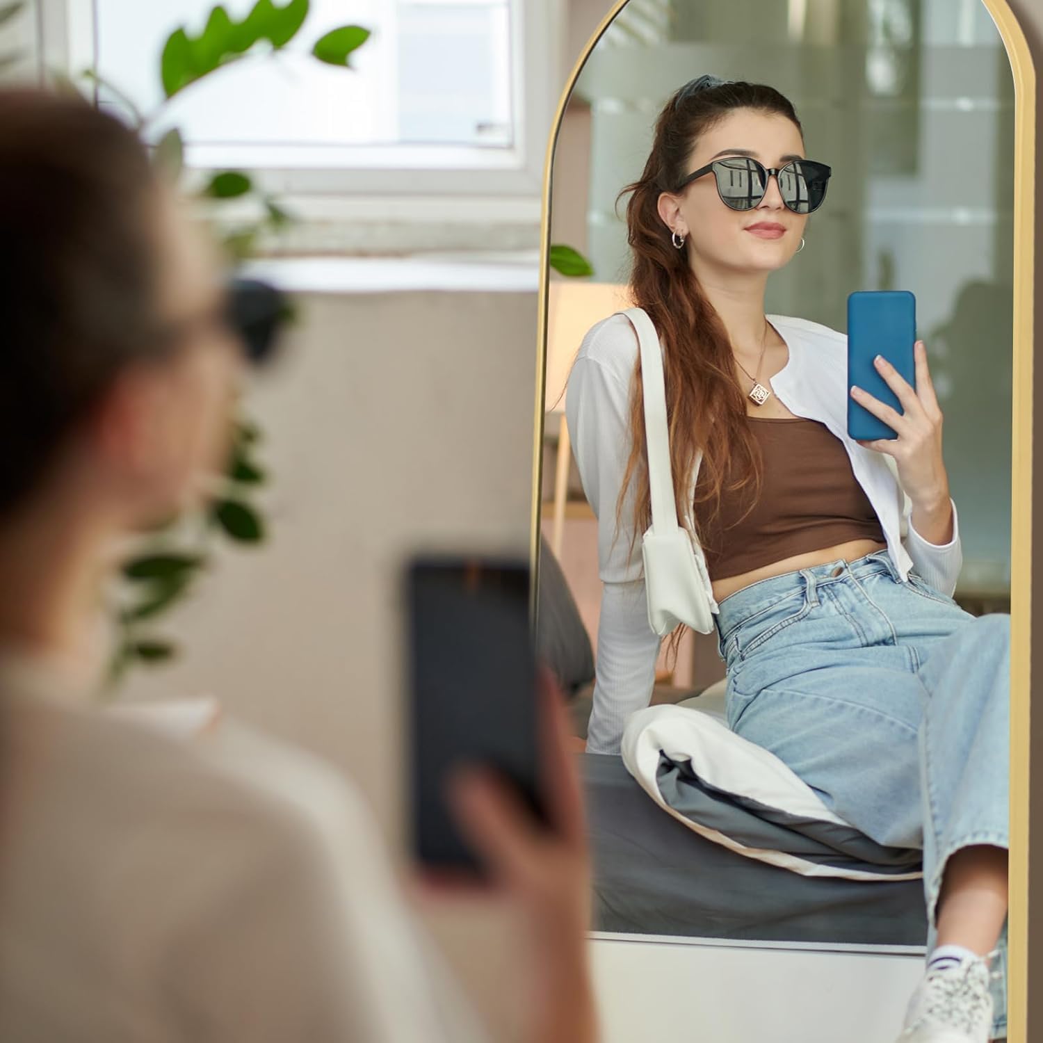 NUSKON Espejo Cuerpo Completo, Espejo Arqueado, 63" X 19.6" Espejo de Pie, Espejo de Suelo con Soporte, Se Puede Colgar o Apoyar en La Pared, Adecuado para Dormitorio, Sala de Estar. - Image 3