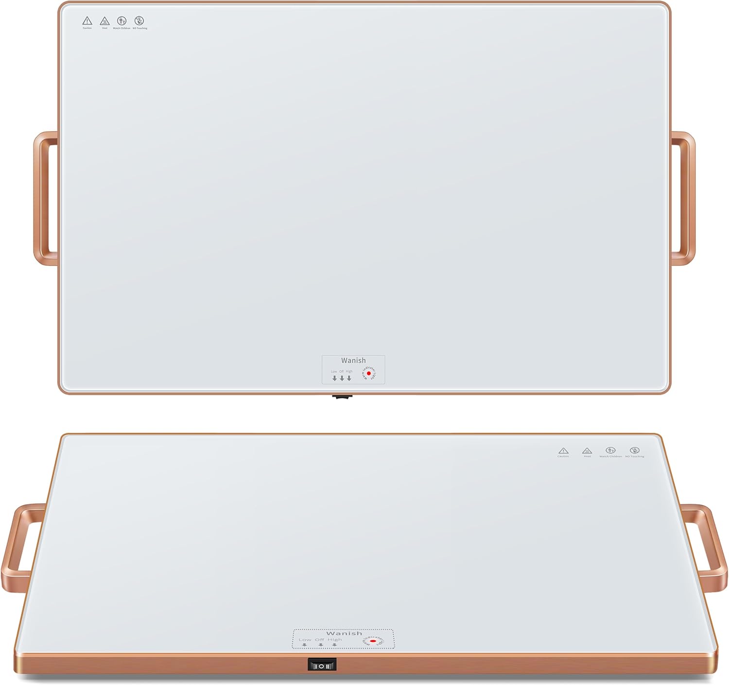 Wanish. Bandeja de calentamiento eléctrico (XXL 32 x 18 pulgadas), calentadores de alimentos para fiestas con termostato y calentamiento de superficie completa, alfombrilla de calentamiento de vidrio templado.