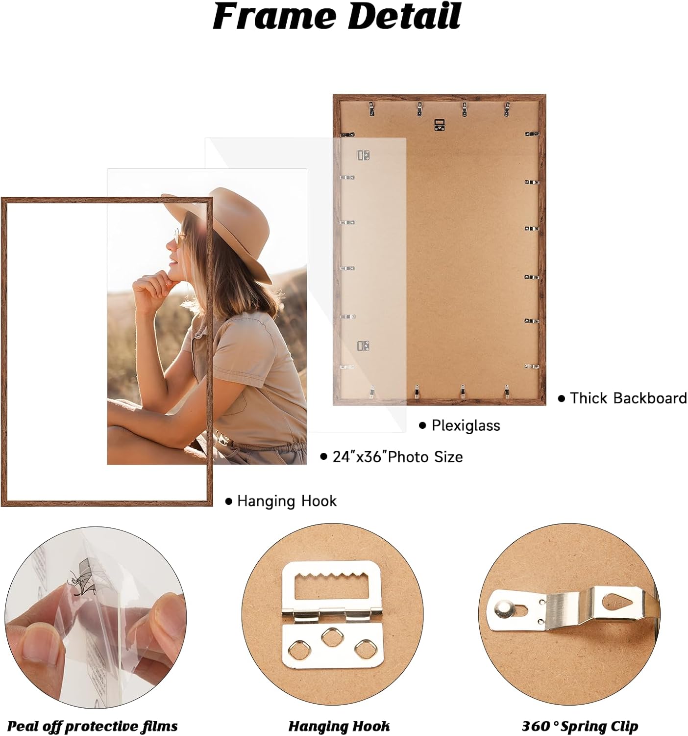 HLiWEGNS - Marco de póster de 24 x 36 pulgadas, nogal claro, individual, madera de 24 x 36 pulgadas, marco de 24 x 36 pulgadas, para obras de arte, imagen, impresión, retrato, rompecabezas, póster. - Image 5