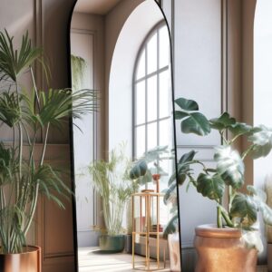 DYNWELL Espejo arqueado de longitud completa, espejo de piso con soporte, espejo grande de 18 x 58 pulgadas, espejo de pared de longitud completa, espejo negro de longitud del piso, espejo de piso.