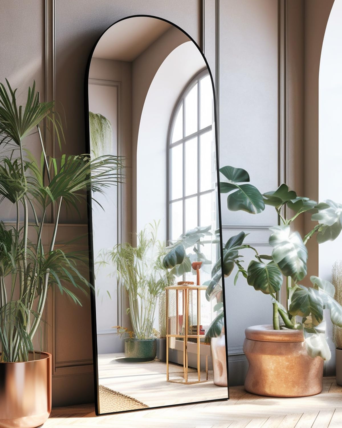 DYNWELL Espejo arqueado de longitud completa, espejo de piso con soporte, espejo grande de 18 x 58 pulgadas, espejo de pared de longitud completa, espejo negro de longitud del piso, espejo de piso.