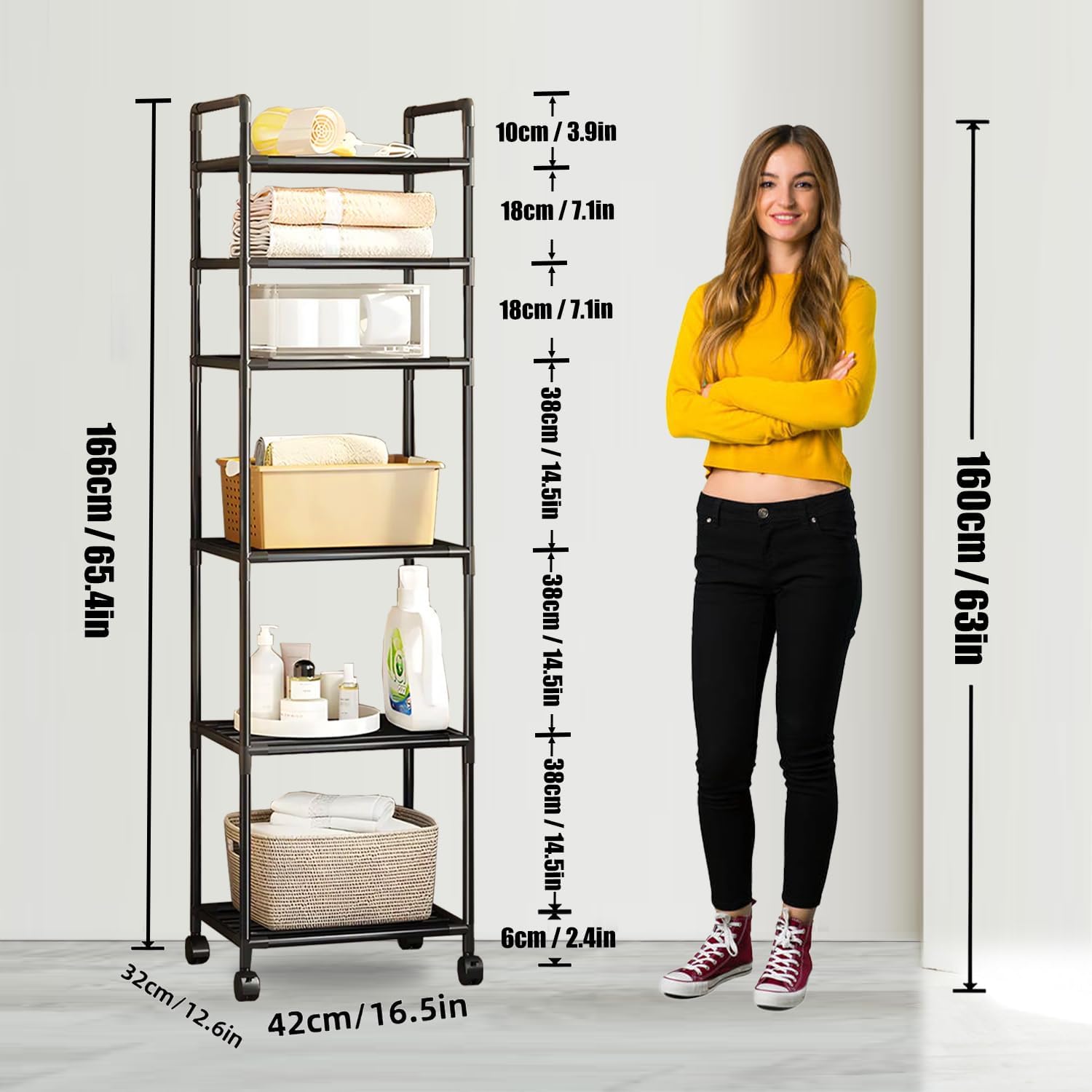 Estante de Metal de 6 Niveles con Ruedas, fácil de Montar, Puede almacenar microondas, Utensilios de Cocina, Aperitivos, Adecuado para el Cuarto de baño, Oficina y Cocina Estante de Almacenamiento. - Image 2