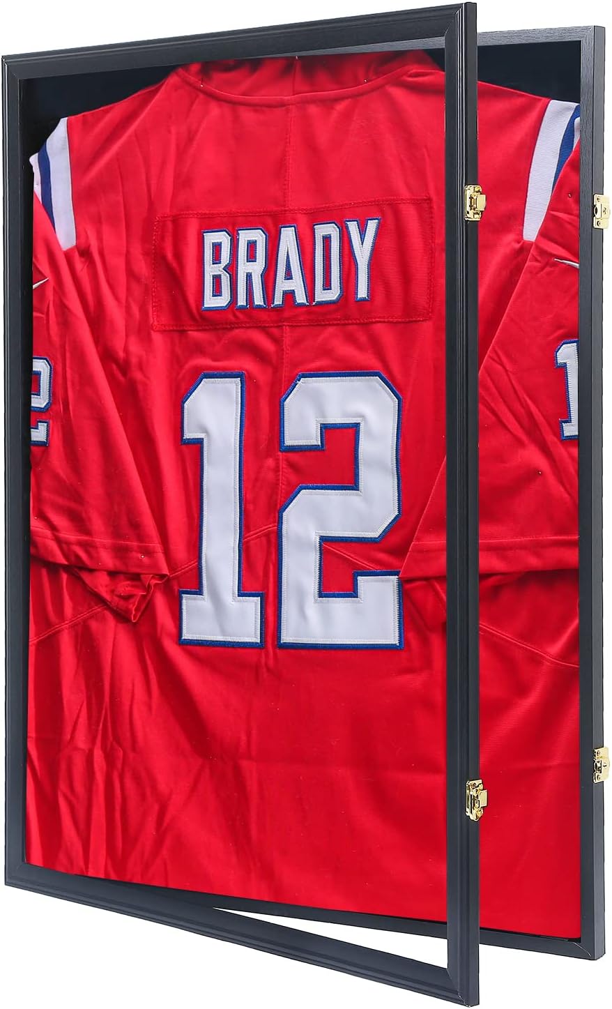 Grintus - Vitrina de jersey con marco de jersey, caja de sombra de jersey con protección UV, acrílico y colgador para béisbol, baloncesto, fútbol, fútbol, hockey, playera deportiva y uniforme, acabado.