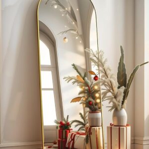 NUSKON Espejo Cuerpo Completo, Espejo Arqueado, 63" X 19.6" Espejo de Pie, Espejo de Suelo con Soporte, Se Puede Colgar o Apoyar en La Pared, Adecuado para Dormitorio, Sala de Estar.