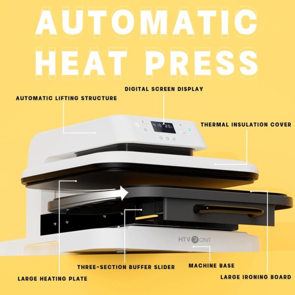HTVRONT - Máquina de prensa de calor automática para camisetas, máquina de prensa inteligente de 15 x 15 pulgadas con liberación automática, prensa de calor profesional para sublimación, vinilo. - Image 2