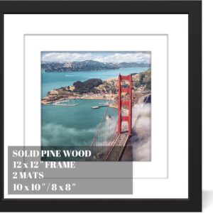 Marcos de fotos de madera de 30,5 cm x 30,5 cm para colgar en la pared, marcos de fotos con 2 alfombrillas de 8 x 8 o 10 x 10 cm para decoración de paredes familiares, aniversario, boda, Navidad, pintura de diamantes (negro).