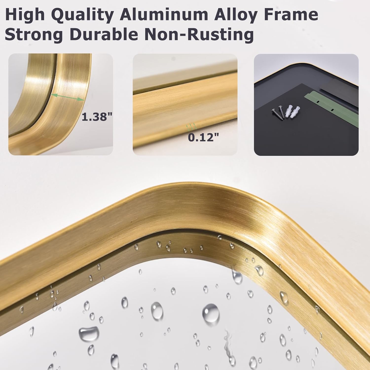 Easly - Espejo de baño Dorado de 36 x 24 Pulgadas para Pared, Marco de aleación de Aluminio, Espejo Rectangular para decoración de Granja, Horizontal o Vertical, Ideal para recámara, Sala de Estar. - Image 4