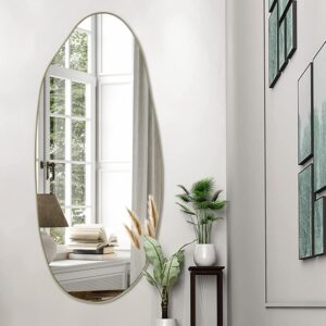 DAOYIJIAJU Espejo irregular, espejo asimétrico, moderno espejo de pared de vestidor, espejo glamoroso decorativo con marco dorado, espejo corporal irregular para chimenea, sala de estar, baño, recámara, entrada, 47 x 20 pulgadas.
