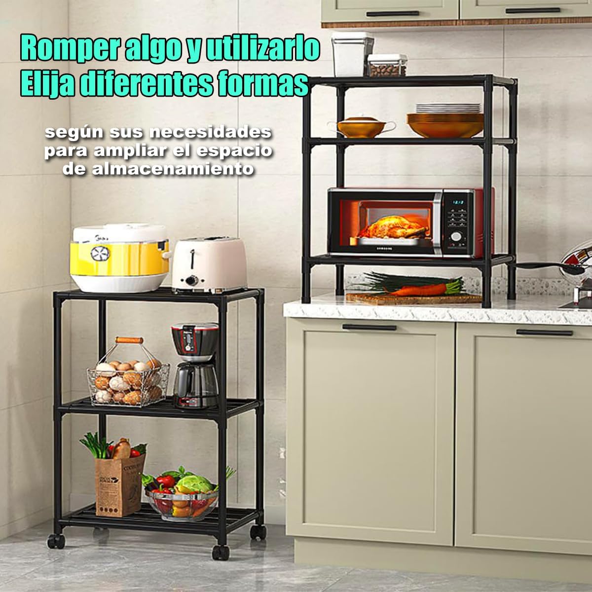 Estante de Metal de 6 Niveles con Ruedas, fácil de Montar, Puede almacenar microondas, Utensilios de Cocina, Aperitivos, Adecuado para el Cuarto de baño, Oficina y Cocina Estante de Almacenamiento. - Image 4