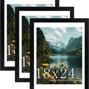 Picrit - Marco de fotos de 18 x 24 pulgadas, paquete de 3 unidades, marco de póster negro, póster de 16 x 20 pulgadas con alfombrilla o 18 x 24 pulgadas sin alfombrilla para montaje en pared.