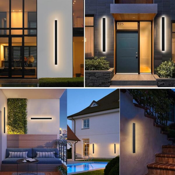 SJIGUANGZ Lámpara de pared de tira larga de 47.24 pulgadas al aire última intervensión impermeable IP65 LED lineal de pared, 38 W, elegante, rectangular, blanco esmerilado, acrílico, lámparas para sala de estar, porche, cochera. - Image 4