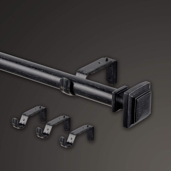 MODE Farmhouse Collection - Juego de barra de cortina de 1 1/8 pulgadas de diámetro con remates cuadrados de barra de cortina y barra de cortina ajustable de acero montado en la pared, se adapta a ventanas de 72 a 144 pulgadas, negro desgastado. - Image 2