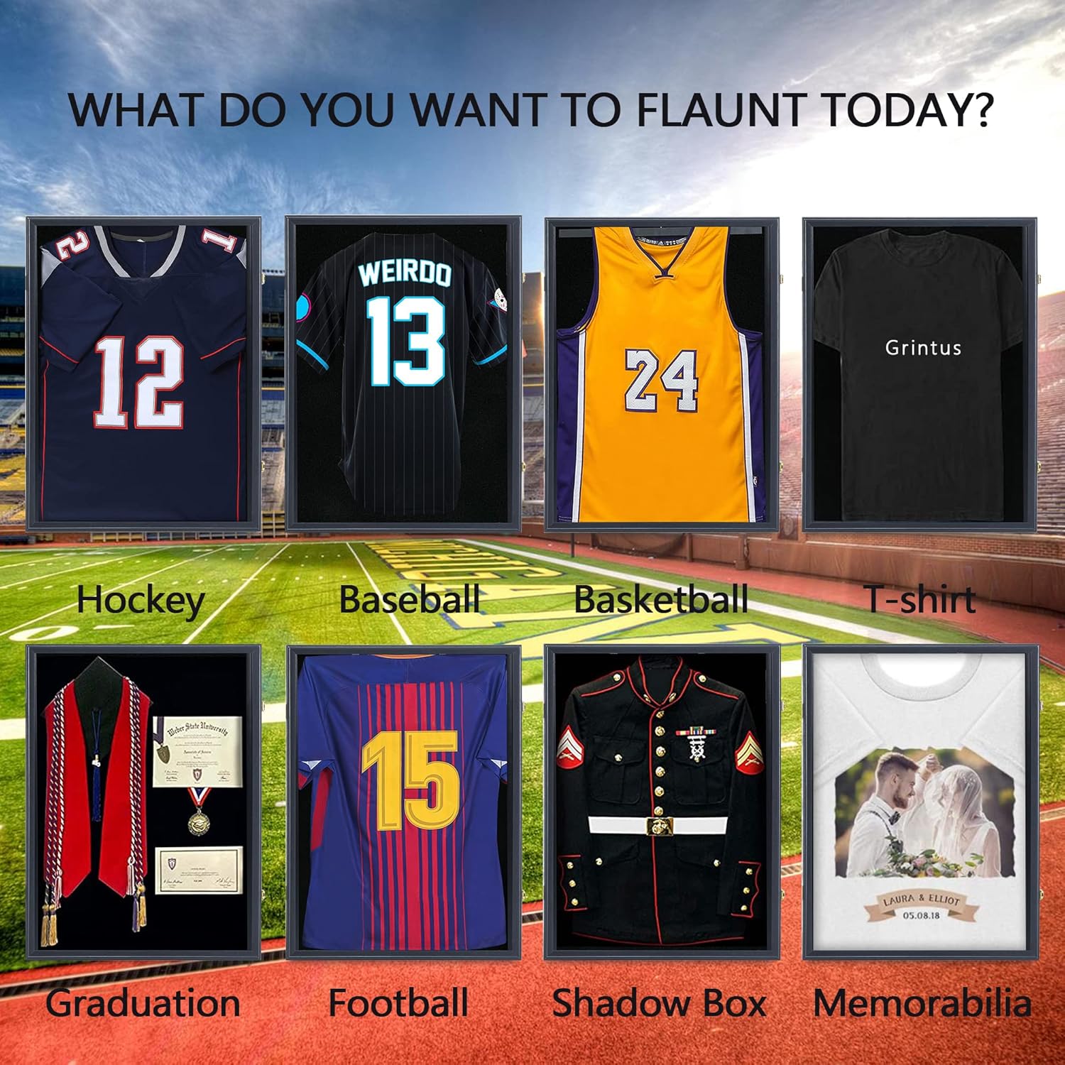 Grintus - Vitrina de jersey con marco de jersey, caja de sombra de jersey con protección UV, acrílico y colgador para béisbol, baloncesto, fútbol, fútbol, hockey, playera deportiva y uniforme, acabado. - Image 4