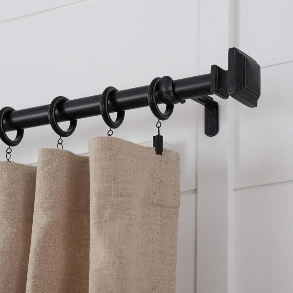 MODE Farmhouse Collection - Juego de barra de cortina de 1 1/8 pulgadas de diámetro con remates cuadrados de barra de cortina y barra de cortina ajustable de acero montado en la pared, se adapta a ventanas de 72 a 144 pulgadas, negro desgastado. - Image 3