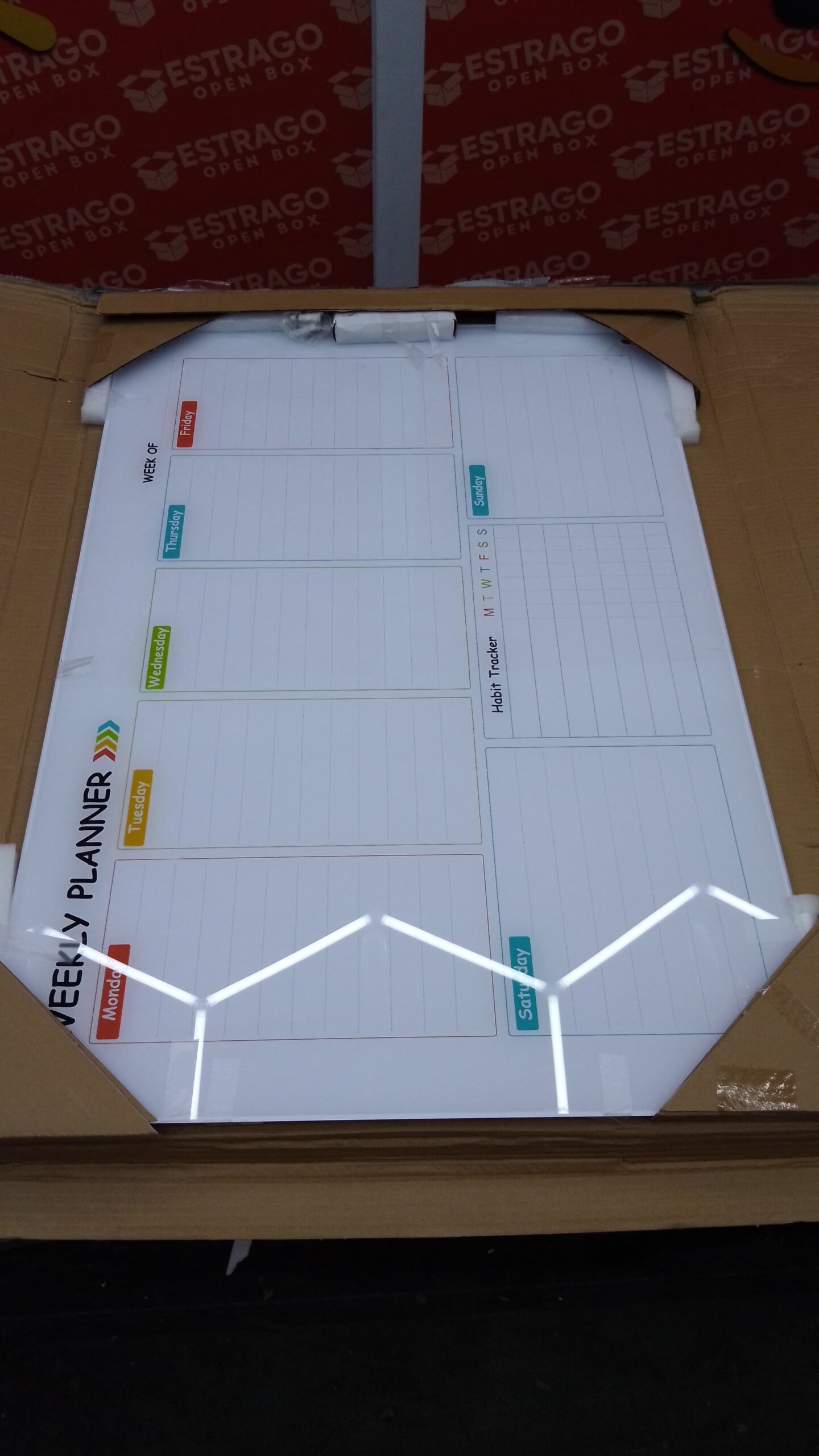 Marribol - Calendario de borrado en seco semanal de vidrio colorido para pared, 24 x 36 pulgadas, montaje sin marco, oficina, escuela, hogar, planificador grande sin marco, tablero blanco. - Image 5