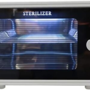 Esterilizador UV Metálico y de Cristal para equipo de SPA, Salón o barbería, Esterilizador Profesional con tiempo ajustable y dos charolas Extraíbles de acero Inoxidable.