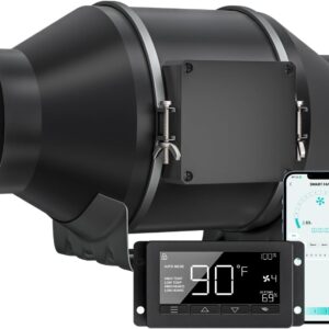 Toolazy Quiet Ventilador de conducto en línea 214 CFM de 4 pulgadas con driver de aplicación integrado WiFi, control de humedad de temperatura, ventilador de escape de ventilación para calefacción.