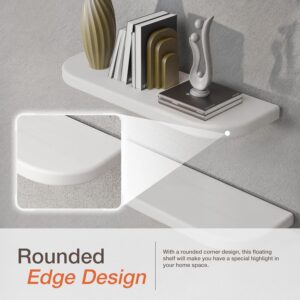 BATODA - Juego de 2 estantes flotantes de madera de acacia blanca de 17 pulgadas, montados en la pared (borde redondo), estantería decorativa de madera para pared, organizador de estantes de