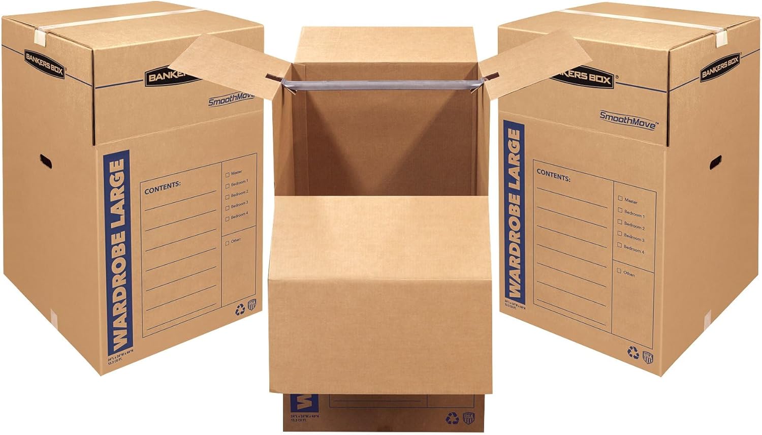 Cajas Bankers Box SmoothMove para guardarropa y mudanzas, 24” x 24” x 40”, paquete de 3.