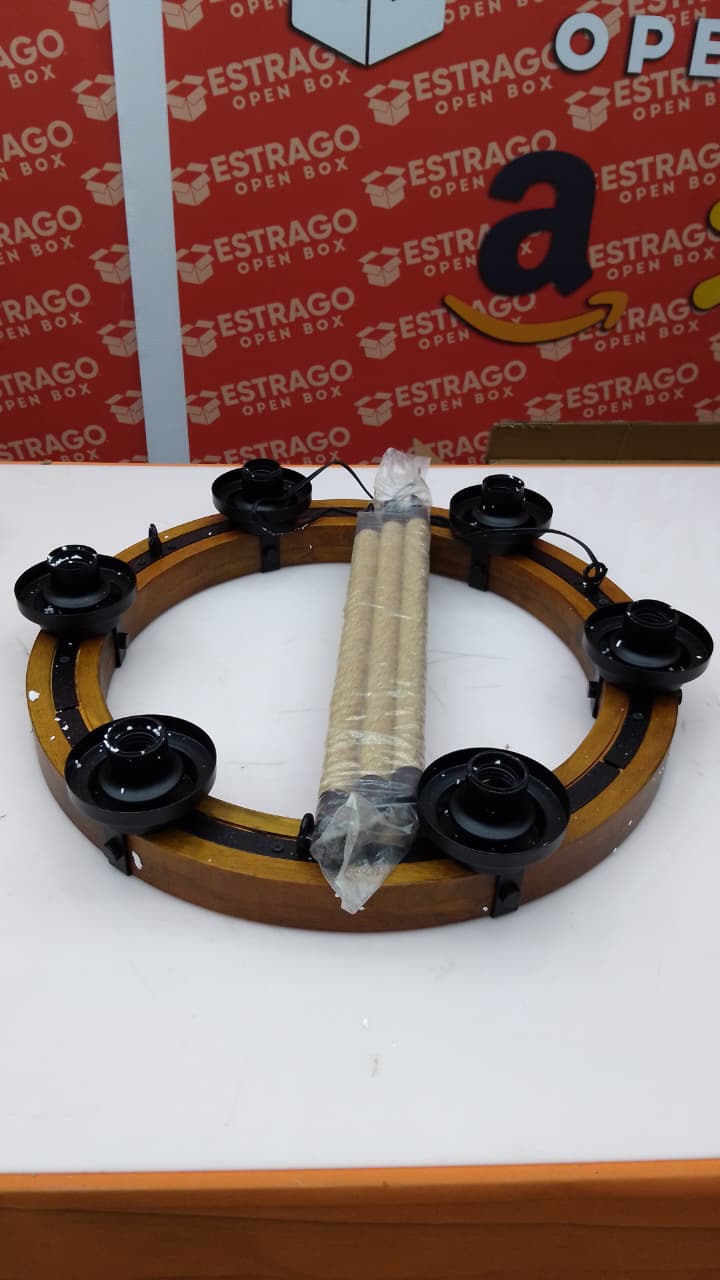 Wagon - Lámpara de araña de 32 pulgadas, lámpara de madera de granja con pantalla de vidrio de burbujas transparente, 9 luces, lámpara colgante redonda para comedor y sala de estar, entrada, vestíbulo. - Image 3