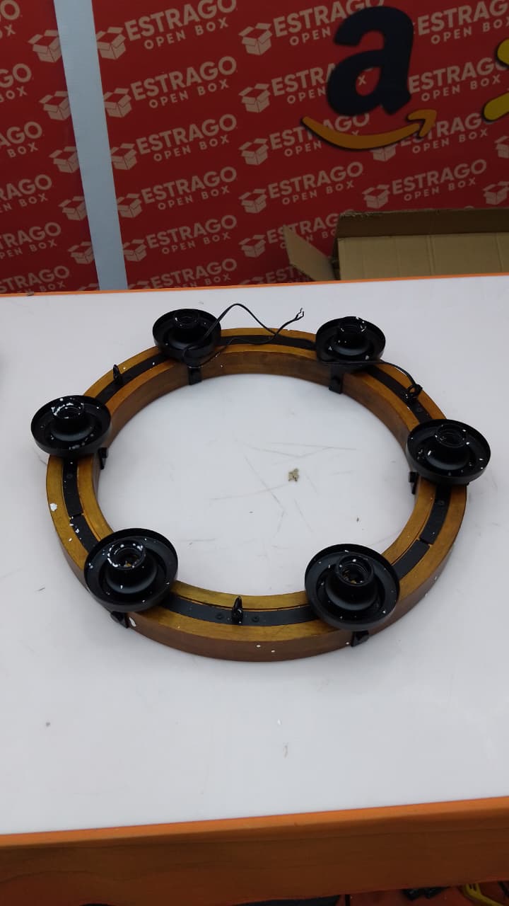 Wagon - Lámpara de araña de 32 pulgadas, lámpara de madera de granja con pantalla de vidrio de burbujas transparente, 9 luces, lámpara colgante redonda para comedor y sala de estar, entrada, vestíbulo. - Image 2